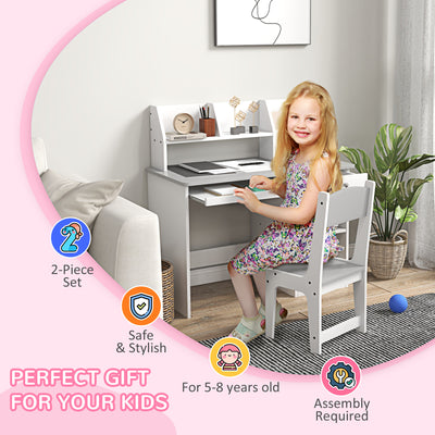 ZONEKIZ Two-Piece Kids Desk and Chair Set with Storage, for Ages 5-8 Years - Grey 