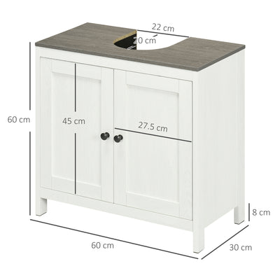 kleankin Modern Bathroom Sink Cabinet, Floor Standing Under Sink Cabinet, Freestanding Storage Cupboard with Adjustable Shelf, Double Doors, Antique White 