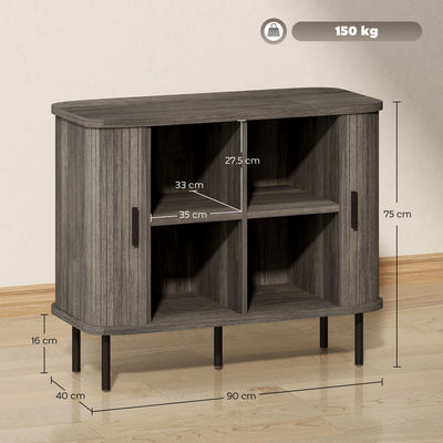HOMCOM Mid-Century Modern Sideboard Storage Cabinet with Slatted Tambour Sliding Doors, Kitchen Cabinet with Steel Legs, Grey 