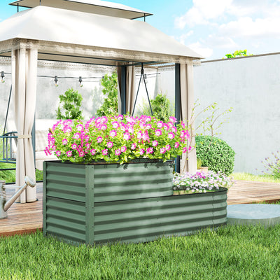 Outsunny Two-Tier Galvanised Steel Garden Planter - Light Green 