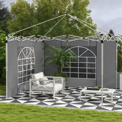 Outsunny Gazebo Side Panels, 2 Pack Sides Replacement, for 3x3(m) or 3x6m Pop Up Gazebo, with Windows and Doors, Light Grey 