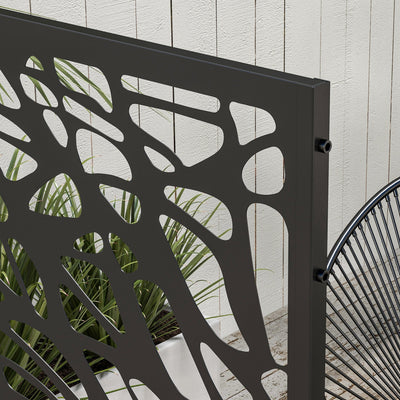 Outsunny Metal Decorative Privacy Screen Outdoor Divider, Black Twisted Lines 