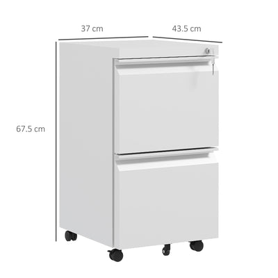 Vinsetto 2-Drawer Mobile Filing Cabinet, Steel Lockable File Cabinet for Letter, A4 and Legal Size, Pre-Assembled Body, White 