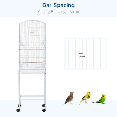 PawHut Bird Cage Budgie Cages for Finch Canary Parakeet with Stand Wheels Slide-out Tray Accessories Storage Shelf, White 46.5 x 36 x 157 cm 