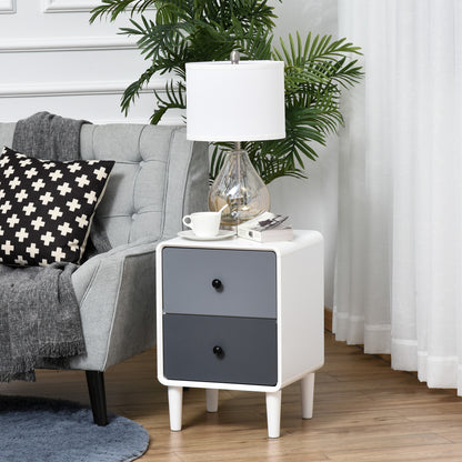HOMCOM Modern Side Cabinet Nightstand Home Organizer with 2 Storage Drawer Unit for Bedroom, Living Room 