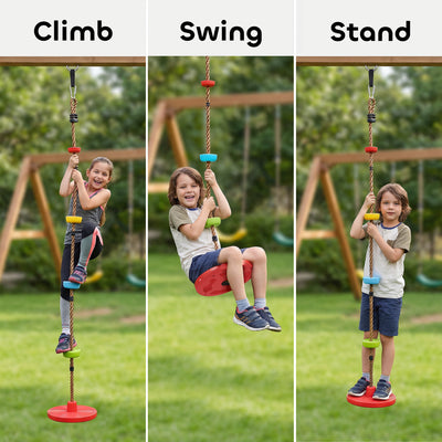 AIYAPLAY Climbing Rope, Kids Tree Swing Kit with Platforms and Disc Swings Seat, Obstacle Course Kids for Garden, Red 