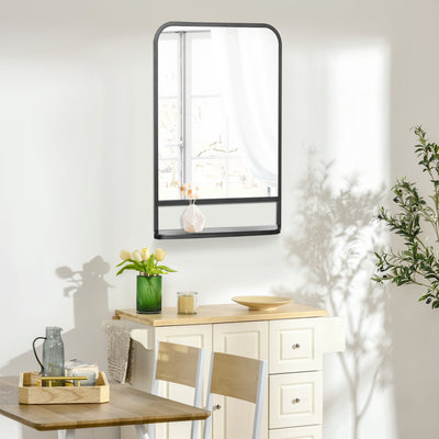 HOMCOM Modern Square Wall Mirror with Storage Shelf, 86 x 53 Mirrors for Living Room, Bedroom, Black 
