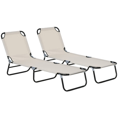 Outsunny Garden Sun Lounger, with Five-Position Back - Cream White 