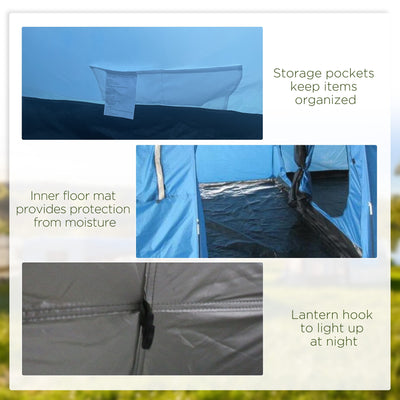 Outsunny 5-6 Man Tunnel Tent, Two Room Camping Tent with Floor, 2 Doors and Carry Bag, 2000mm Water Column for Fishing, Hiking, Sports, Festival 