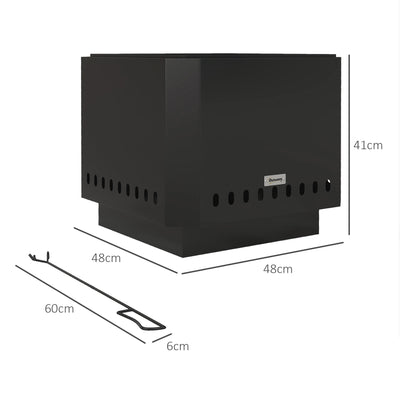 Outsunny Smokeless Fire Pit, 48 cm Portable Wood Burning Firepit, Square Metal Bonfire Stove with Poker, Black 