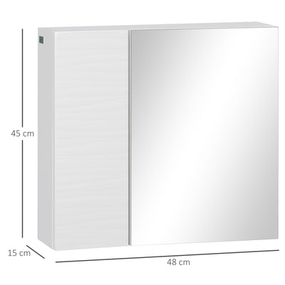 kleankin Bathroom Cabinet with Mirror, Double Door Wall Mounted Storage Cupboard Organizer with Adjustable Shelves, White 