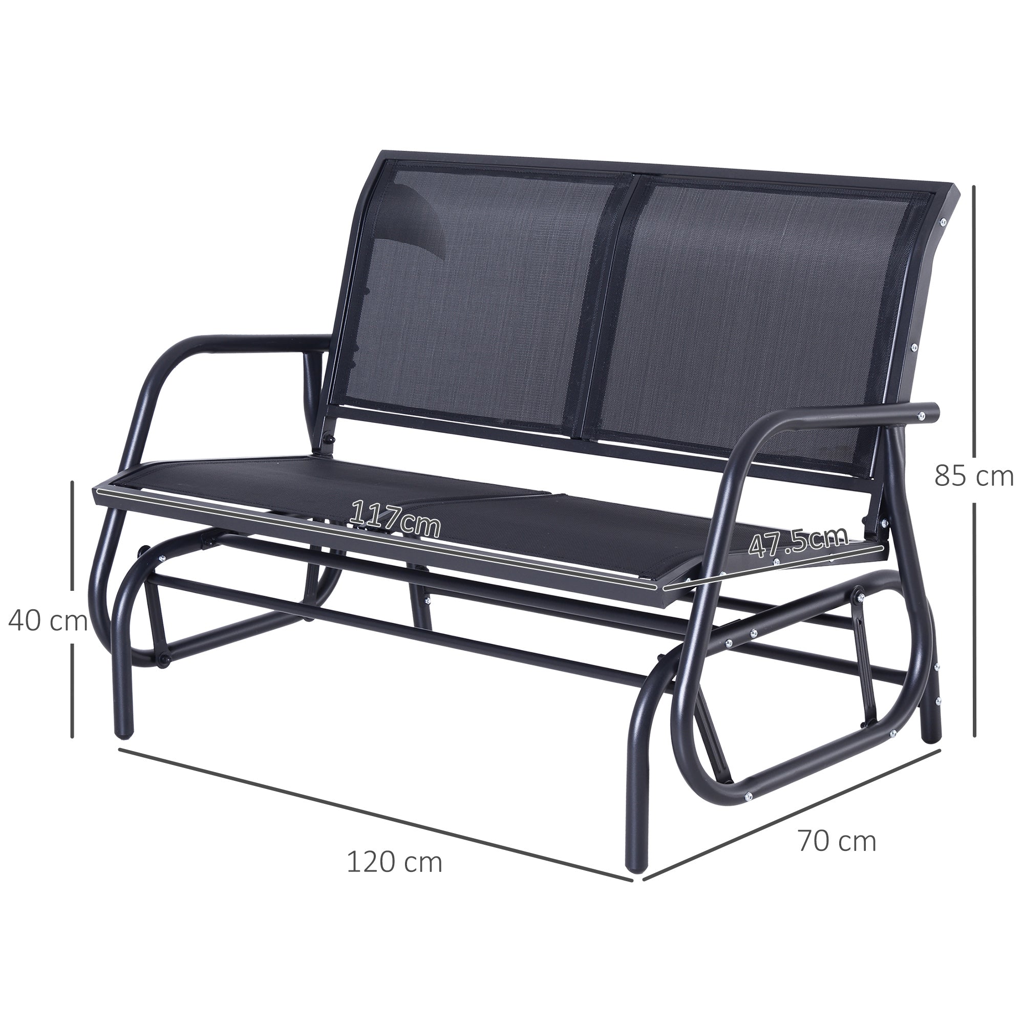 Outsunny 2-Person Outdoor Glider Bench Patio Double Swing Gliding Chair Loveseat w/Power Coated Steel Frame for Garden Patio Porch, Black 
