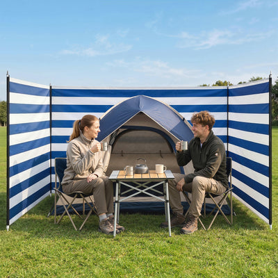 Outsunny 4 Pole Camping Windbreaks, Beach Wind Shield Shelter with Carry Bag and Steel Poles, 540cm x 150cm, Dark Blue 