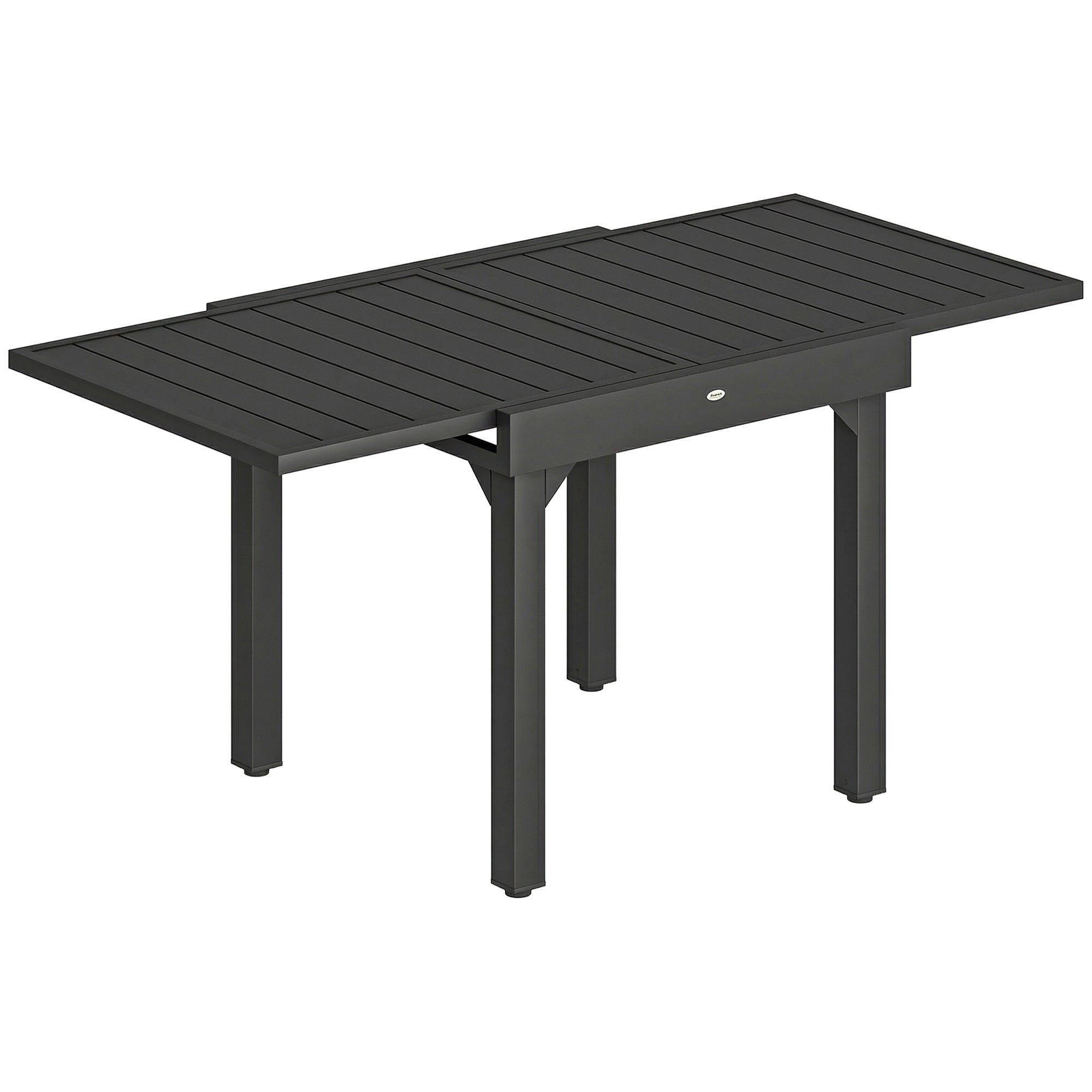 Outsunny Expandable Patio Dining Table for 4-6 People, 80-160 cm Aluminium Extendable Outdoor Patio Table with Slatted Top, Black 