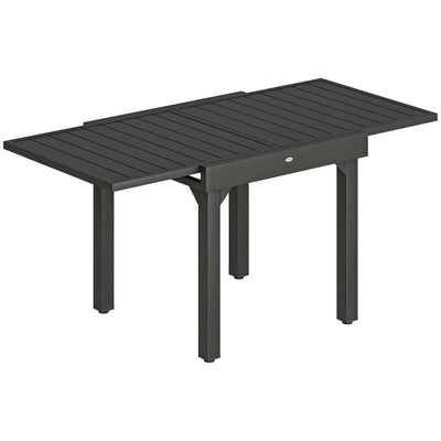 Outsunny Expandable Patio Dining Table for 4-6 People, 80-160 cm Aluminium Extendable Outdoor Patio Table with Slatted Top, Black 