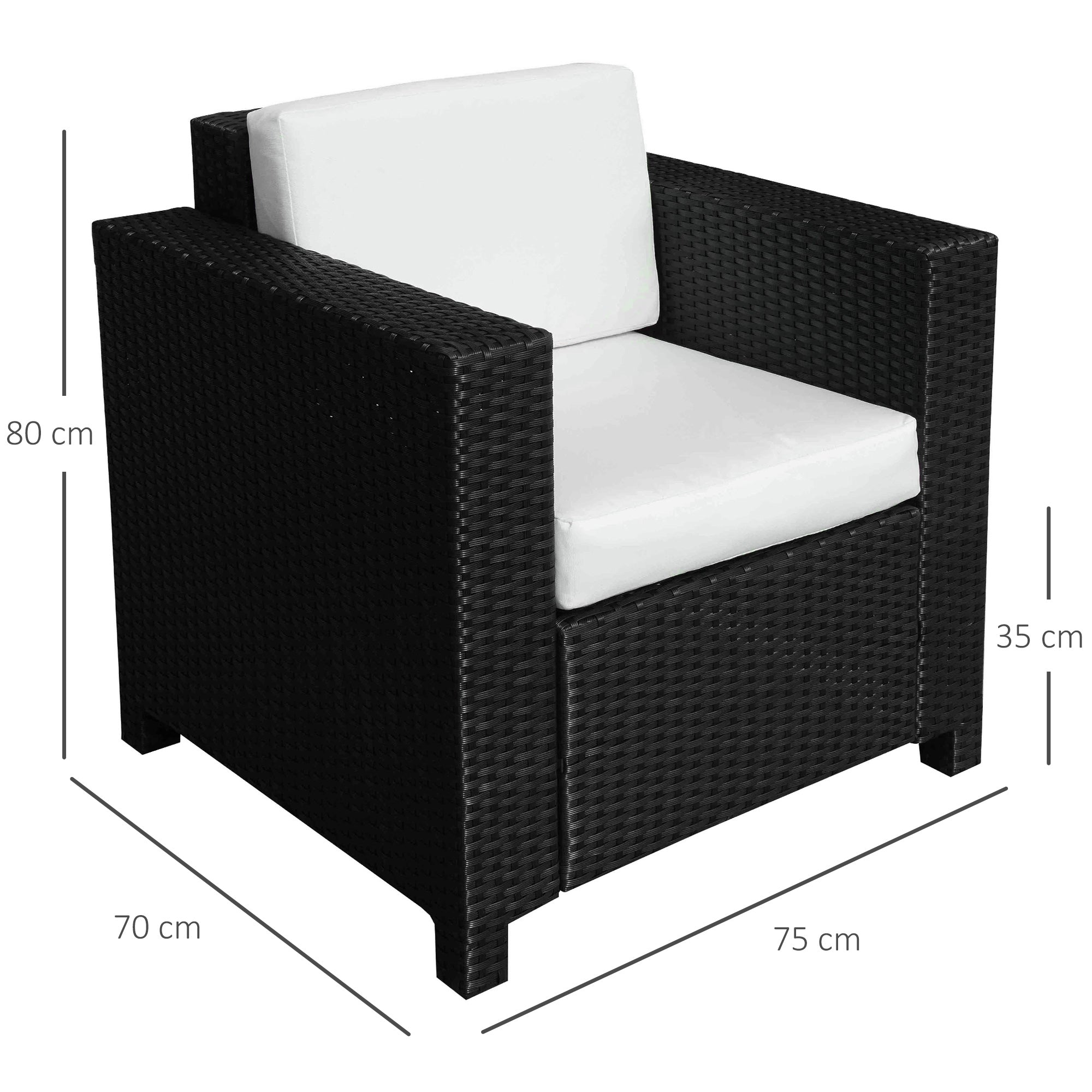 Outsunny Single Seater Rattan Chair Sofa with 10 cm Thick Padded Cushion, All-Weather PE Wicker Weave Garden Armchair with Armrests, Black 