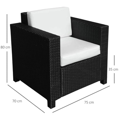 Outsunny Single Seater Rattan Chair Sofa with 10 cm Thick Padded Cushion, All-Weather PE Wicker Weave Garden Armchair with Armrests, Black 