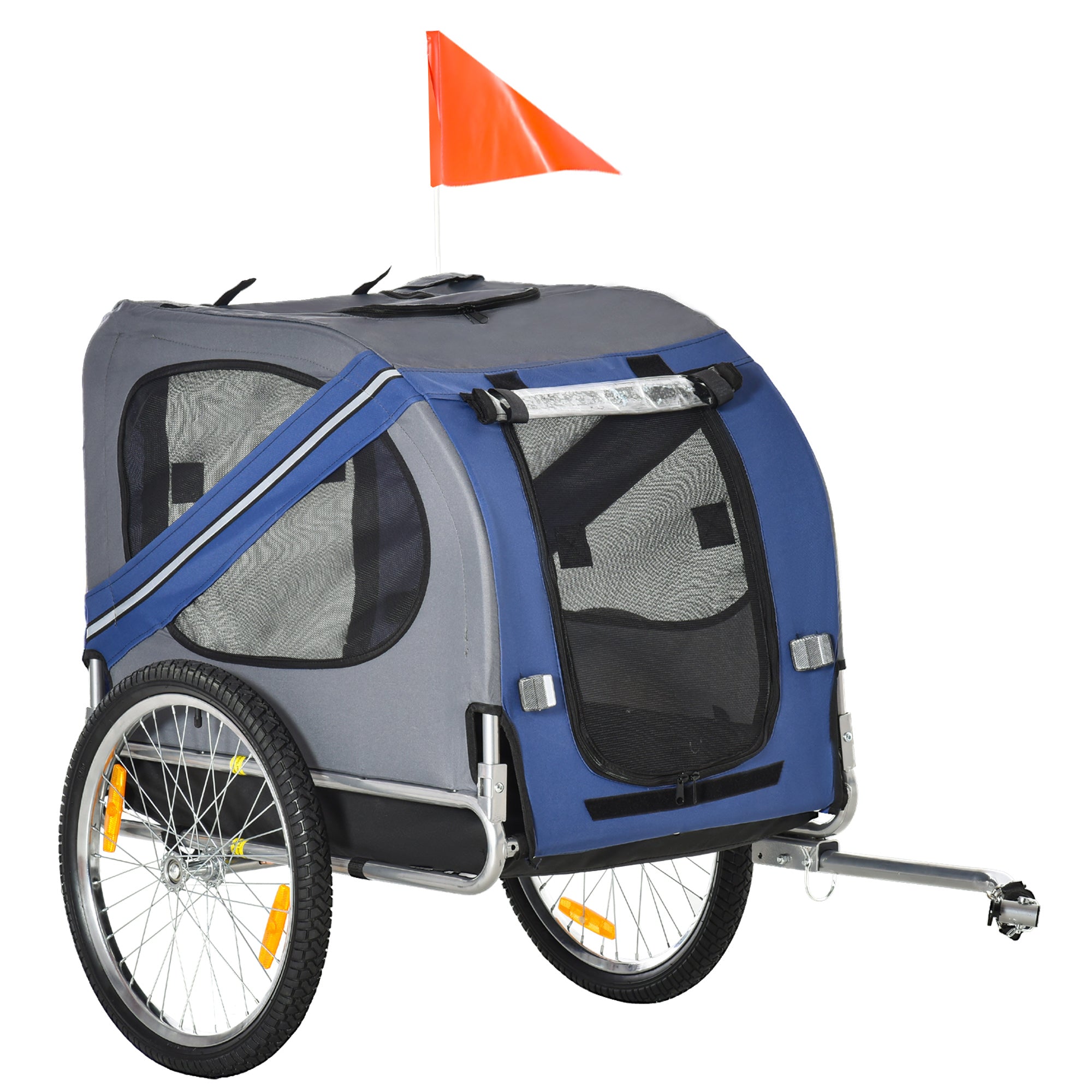 PawHut Folding Dog Bike Trailer Pet Cart Carrier for Bicycle Travel in Steel Frame with Hitch Coupler - Blue & Grey 