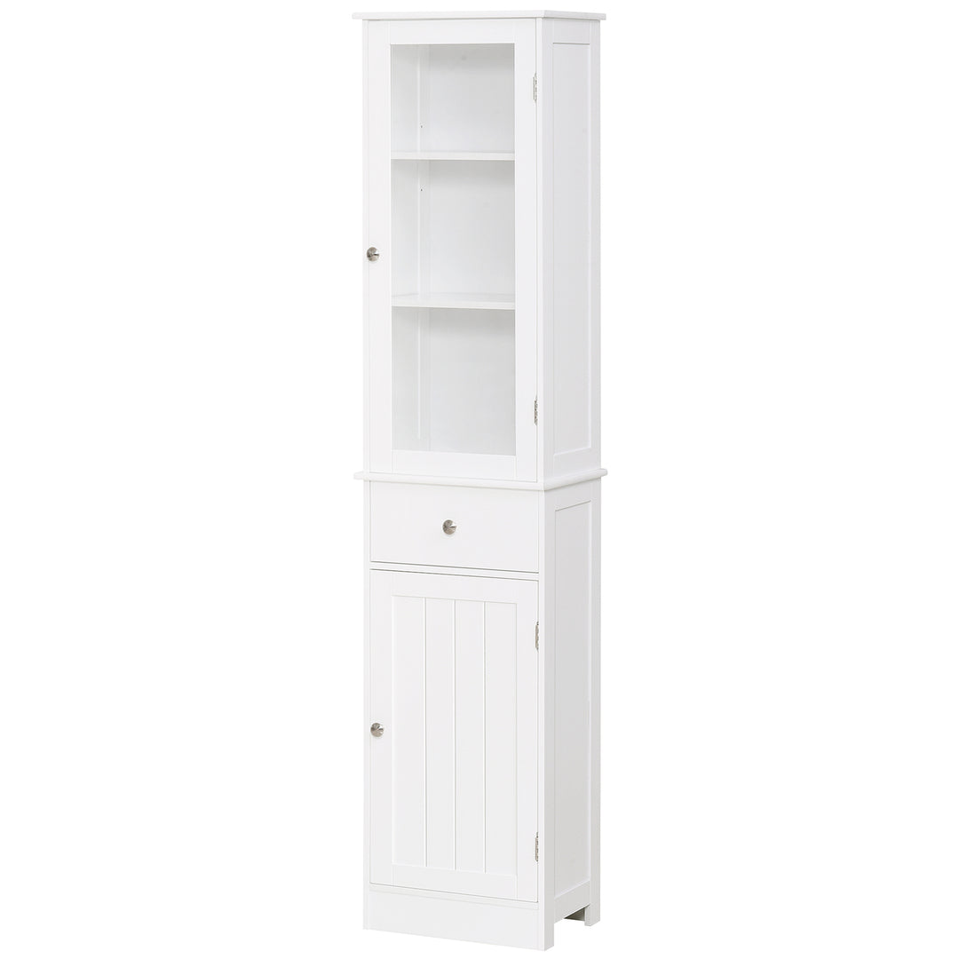 kleankin Bathroom Storage Cabinet with 3-tier Shelf Drawer Door, Floor Cabinet Free Standing Tall Slim Side Organizer Shelves, White 