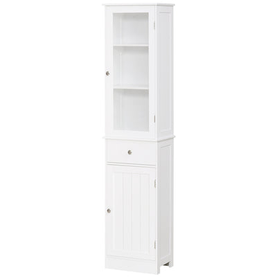kleankin Bathroom Storage Cabinet with 3-tier Shelf Drawer Door, Floor Cabinet Free Standing Tall Slim Side Organizer Shelves, White 