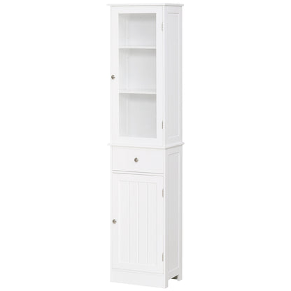 kleankin Bathroom Storage Cabinet with 3-tier Shelf Drawer Door, Floor Cabinet Free Standing Tall Slim Side Organizer Shelves, White 
