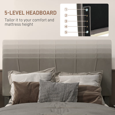 HOMCOM Double Velvet-Feel Headboard Bed Frame - Grey 