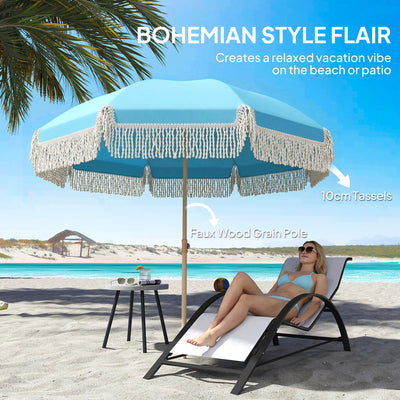 Outsunny 1.7 m Beach Umbrella with Sand Anchor, 30° Tilting Fringed Beach Garden Parasol with Adjustable Height, Grey 
