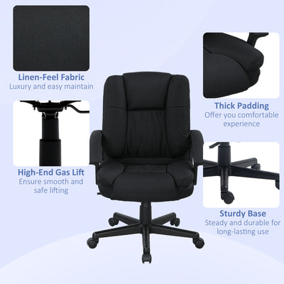 HOMCOM Linen-Look Padded Office Chair - Black 