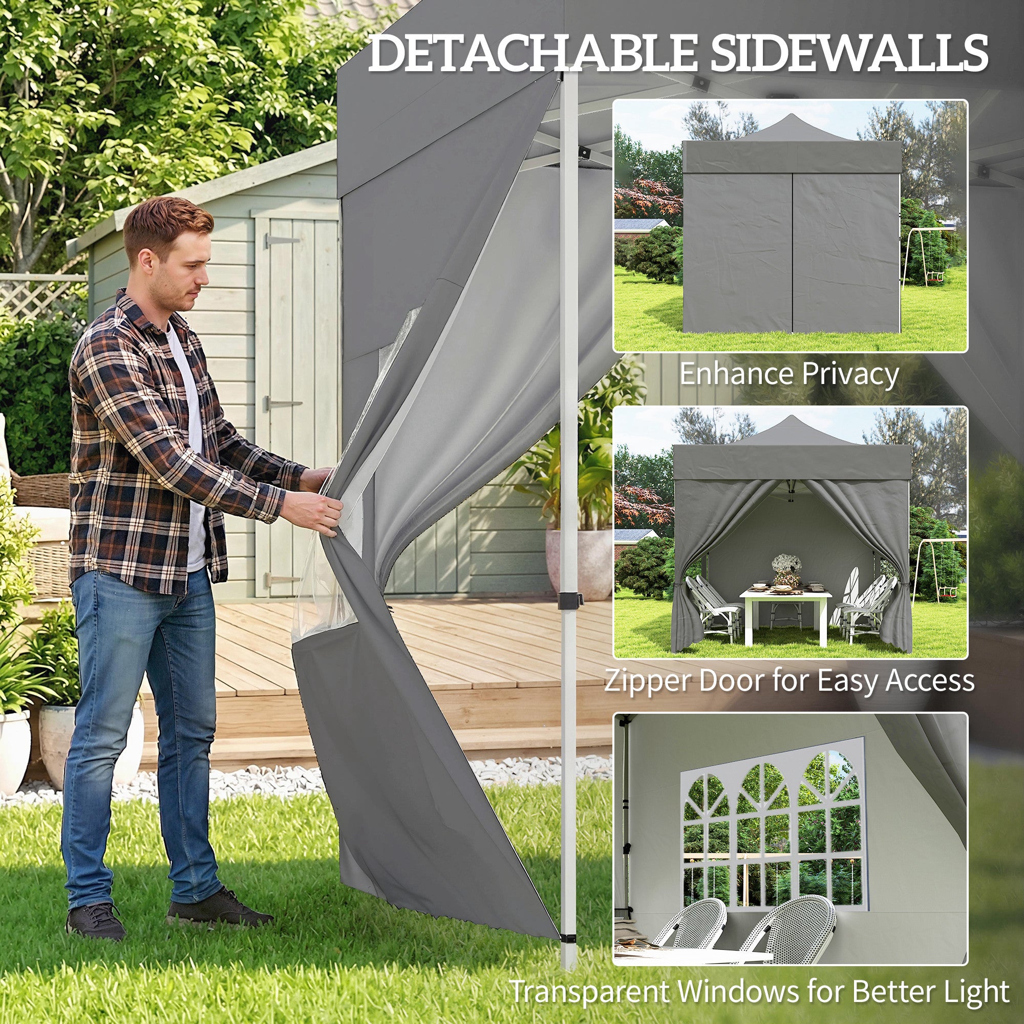 Outsunny 3 x 3 m Pop Up Gazebo with Sidewalls, UPF50+ Heavy Duty Garden Party Tent Marquee with Wheeled Carry Bag, Dark Grey 