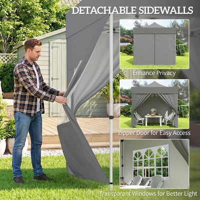 Outsunny 3 x 3 m Pop Up Gazebo with Sidewalls, UPF50+ Heavy Duty Garden Party Tent Marquee with Wheeled Carry Bag, Dark Grey 
