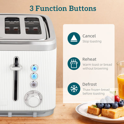 HOMCOM Electric Stainless Steel Kettle and Toaster Set, 3000W 1.7L UK Strix Thermostat Fast Boil Kettle w/ Limescale Filter, Cool Touch Body, 4 Slice Toaster with 7 Browning Levels, Crumb Tray, White 