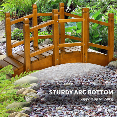 Outsunny Wooden Garden Bridge with Safety Railings, Arc Footbridge for Pond Backyard Stream, Brown 