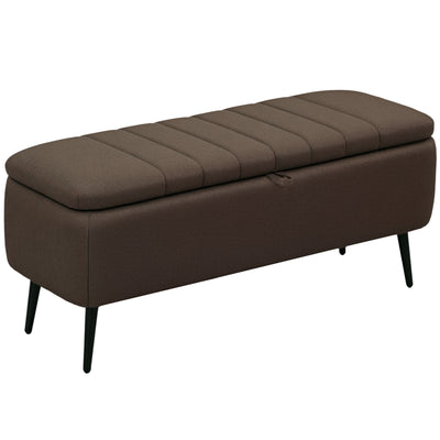 HOMCOM Linen-Look 92 x 31cm Storage Ottoman - Dark Brown 