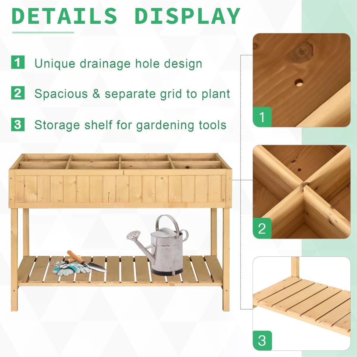 Outsunny Garden Wooden Planters, Rectangular 8 Compartment Plant Stand, Oak Tone 