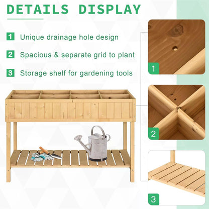 Outsunny Garden Wooden Planters, Rectangular 8 Compartment Plant Stand, Oak Tone 