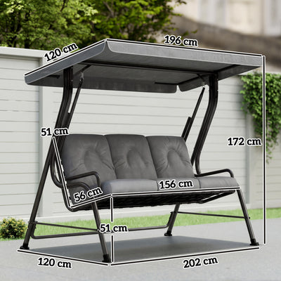 Outsunny 3-Seater Garden Swing Seat, Outdoor Swing Chair with Adjustable Waterproof Canopy, Light Grey 