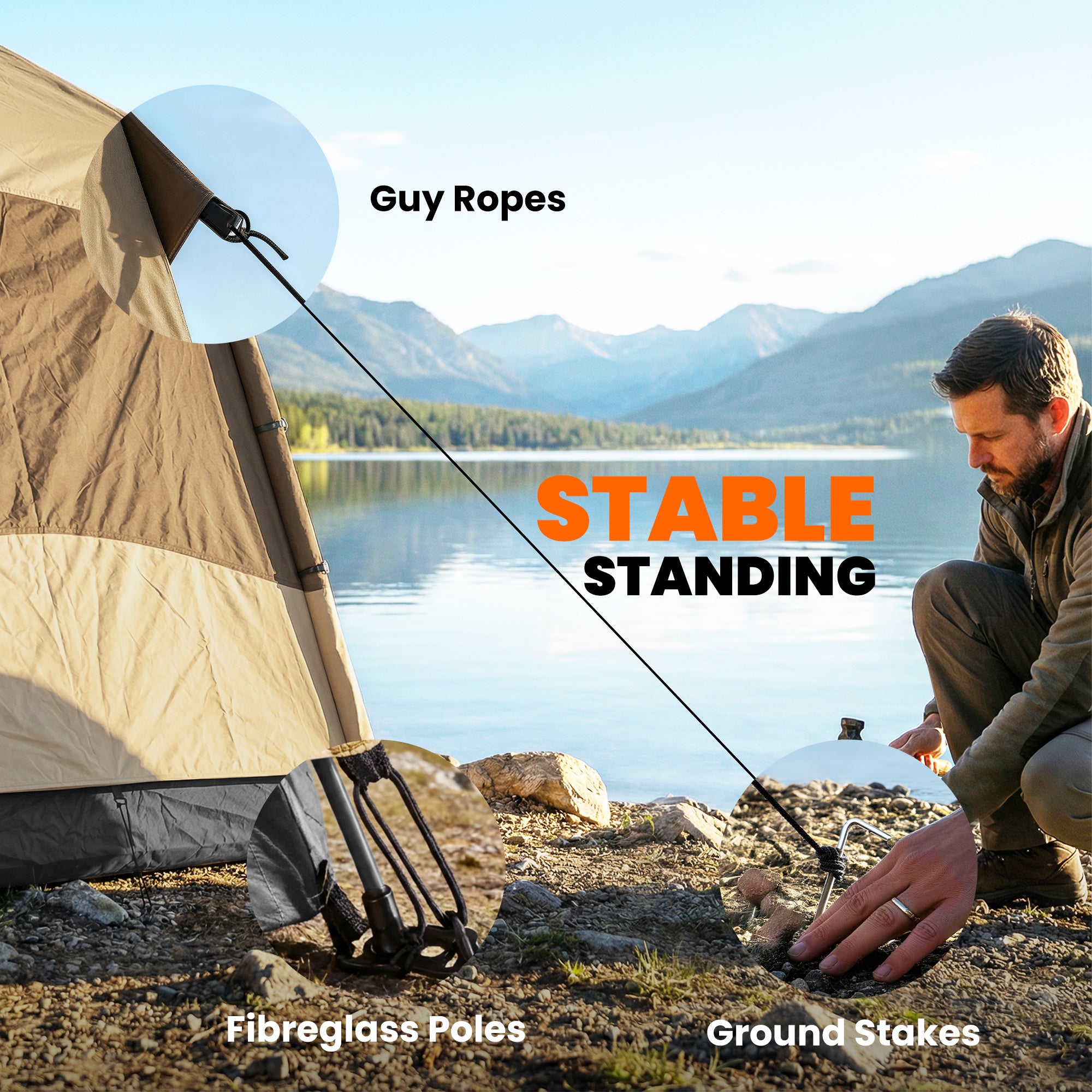 Outsunny Double Layer Instant Pop Up Tent with Rainfly, Portable Camping Shelter with Sewn-in Groundsheet and Carry Bag, Brown 