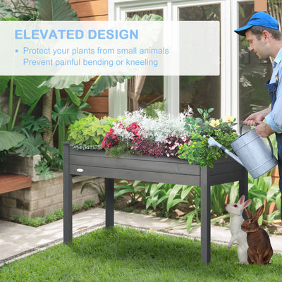 Outsunny Raised Bed for Garden, Wooden Elevated Planter Box with Bed Liner, for Flower Vegetable Herb, Dark Grey 