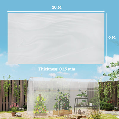Outsunny 6 X 10m Heavy Duty (150um/6mil) Polypropylene Greenhouse Cover Replacement, UV Resistant Waterproof Plastic Polytunnel Cover, Clear 