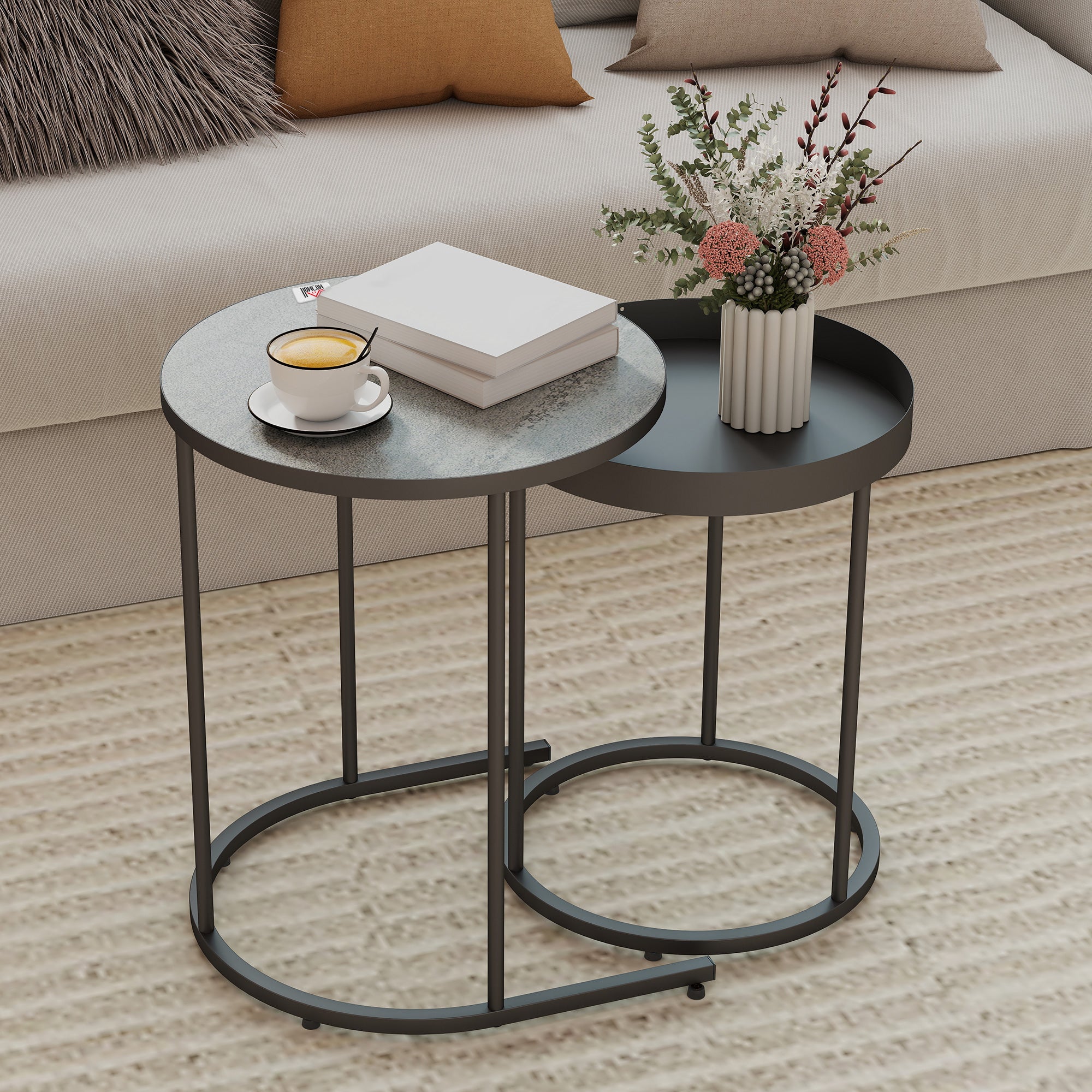 HOMCOM Set of Two Industrial Nesting Tables - Grey 