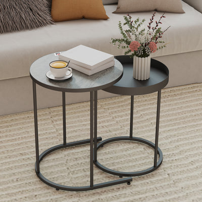 HOMCOM Set of Two Industrial Nesting Tables - Grey 