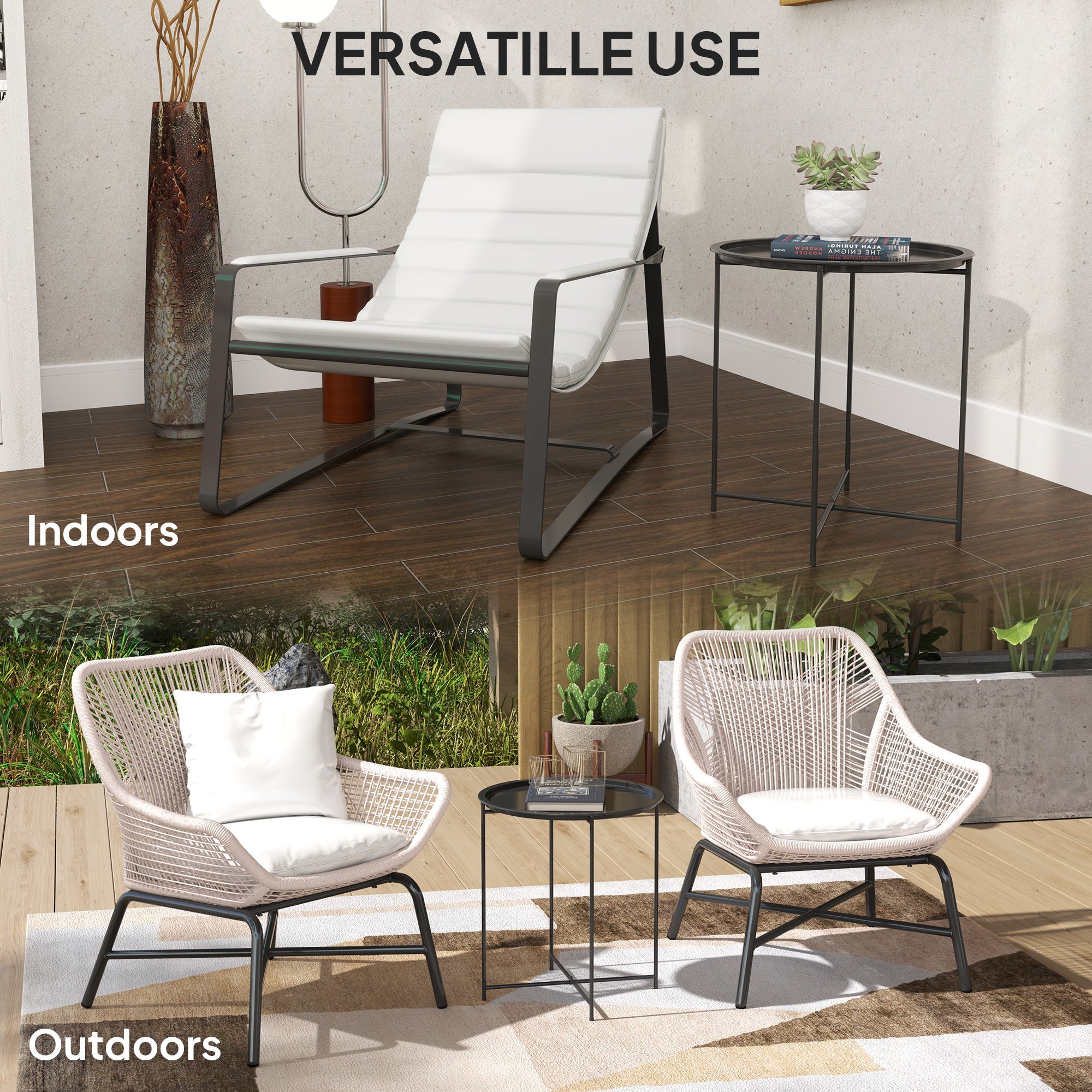 Outsunny Steel Removable Tray Top Garden Table - Black 