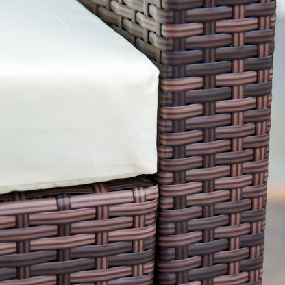 Outsunny 4-Seater Rattan Sofa Set Garden Outdoor Sectional Sofa Coffee Table Combo Patio Furniture-Brown 