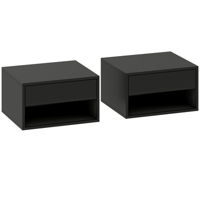 HOMCOM Floating Bedside Tables Set of 2, Wall Mounted Nightstand, Black 