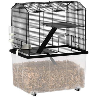 PawHut Three-Tier Gerbil Cage, Hamster Cage for Dwarf Hamster, Syrian Hamster w/ Wheels, Deep Bottom, Food Dish, Water Bottle 