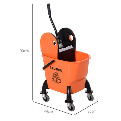 HOMCOM 25L Mop Bucket, with Wringer, Wheels and Handle - Orange 