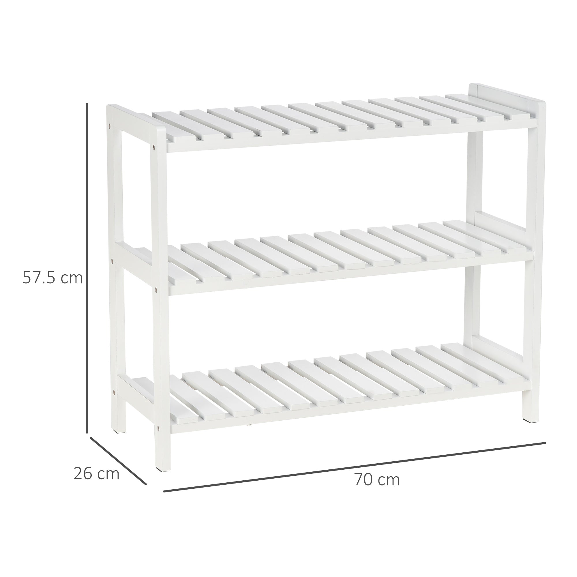 HOMCOM 3-Tier Shoe Rack Wood Frame Slatted Shelves Spacious Open Hygienic Storage Home Hallway Furniture Family Guests 70L x 26W x 57.5H cm - White 