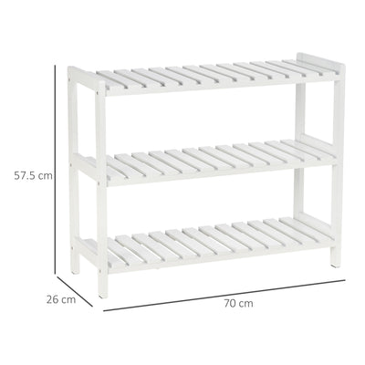 HOMCOM 3-Tier Shoe Rack Wood Frame Slatted Shelves Spacious Open Hygienic Storage Home Hallway Furniture Family Guests 70L x 26W x 57.5H cm - White 