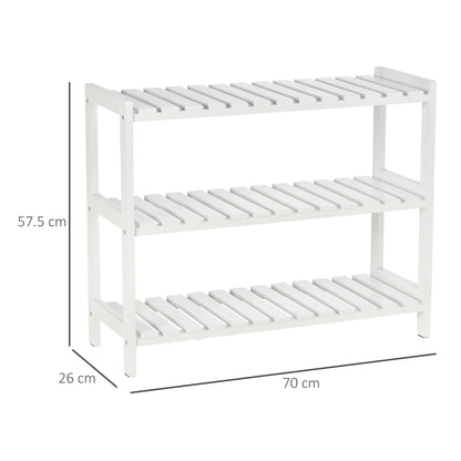 HOMCOM 3-Tier Shoe Rack Wood Frame Slatted Shelves Spacious Open Hygienic Storage Home Hallway Furniture Family Guests 70L x 26W x 57.5H cm - White 