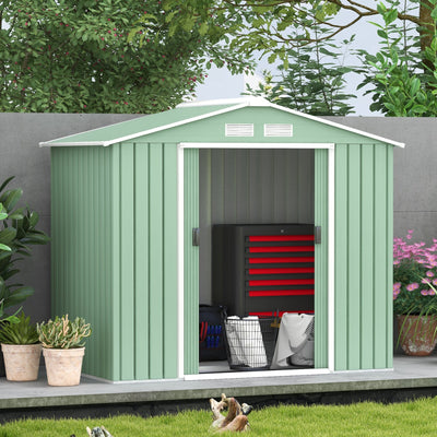 Outsunny 7 x 4ft Metal Garden Shed, Outdoor Storage Tool House with Ventilation Slots, Foundation Kit and Lockable Double Doors, Light Green 